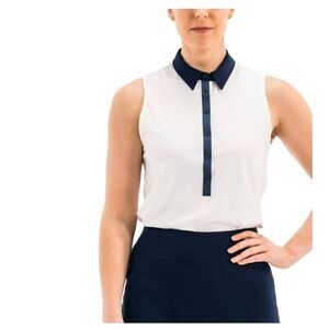 Foray Golf Women's White & Navy Nylon/Spandex Core Sleeveless Polo Shirt NEW
